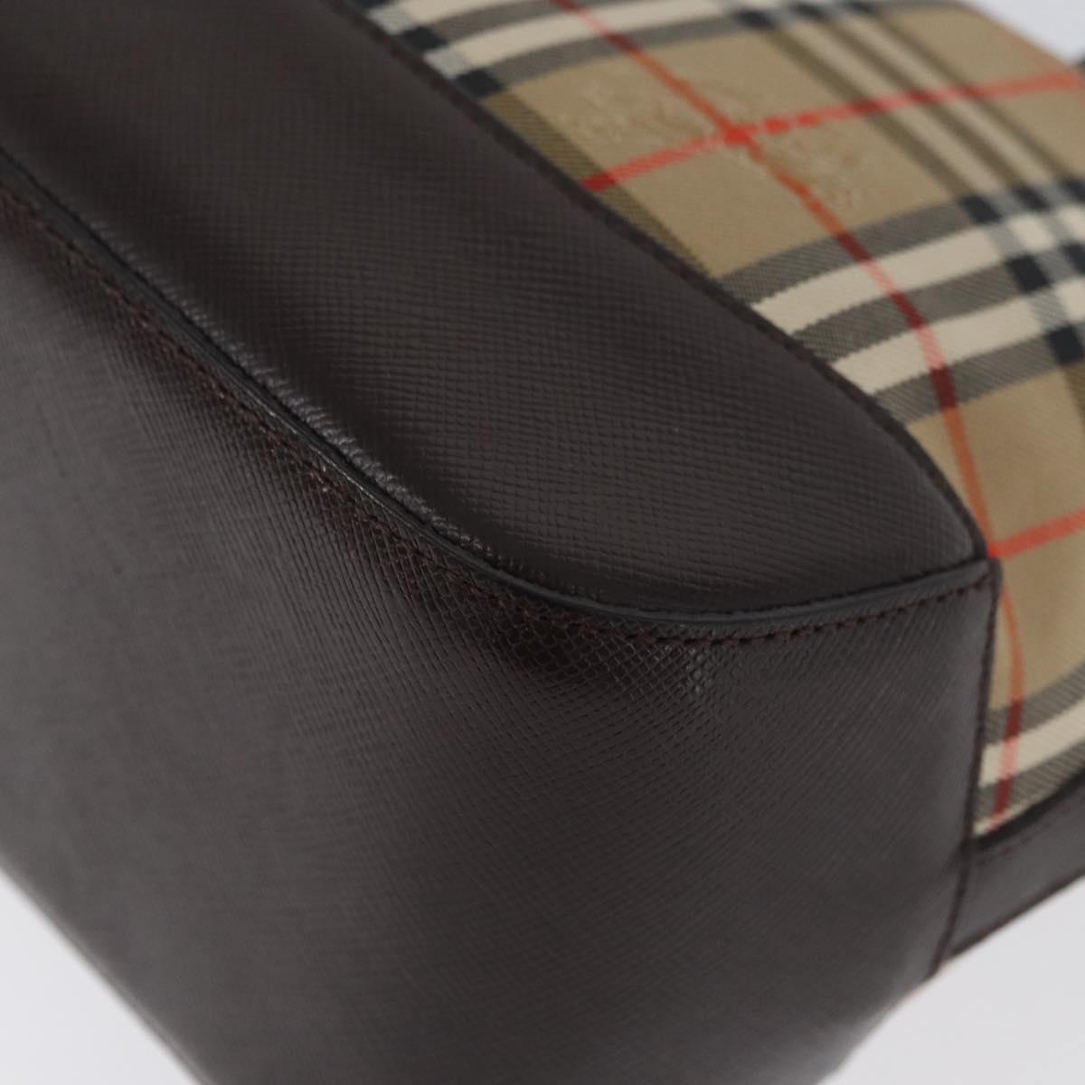 BURBERRY Nova Check Hand Bag Canvas Beige Gold Auth ep13921