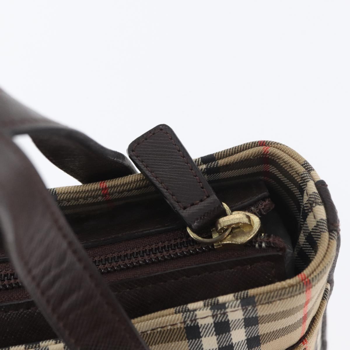 BURBERRY Nova Check Hand Bag Canvas Beige Gold Auth ep13921