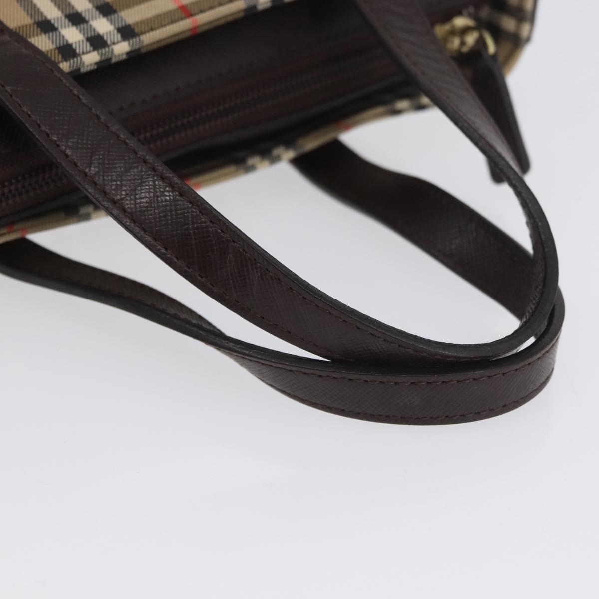 BURBERRY Nova Check Hand Bag Canvas Beige Gold Auth ep13921