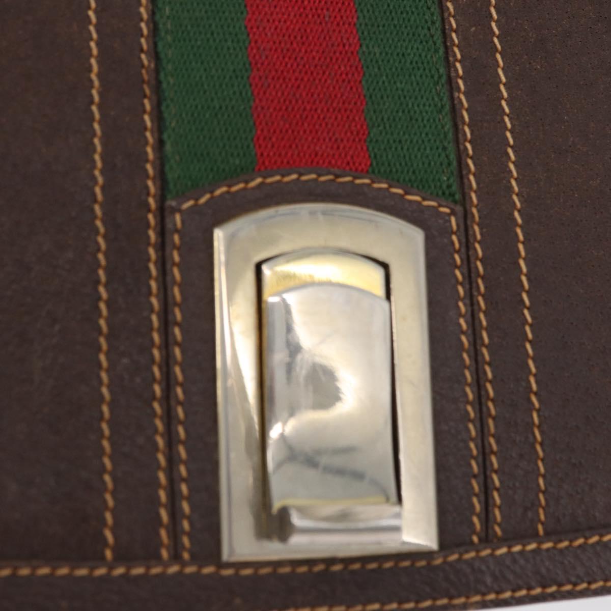 GUCCI Web Sherry Line Shoulder Bag Leather Brown Gold Auth ep13922