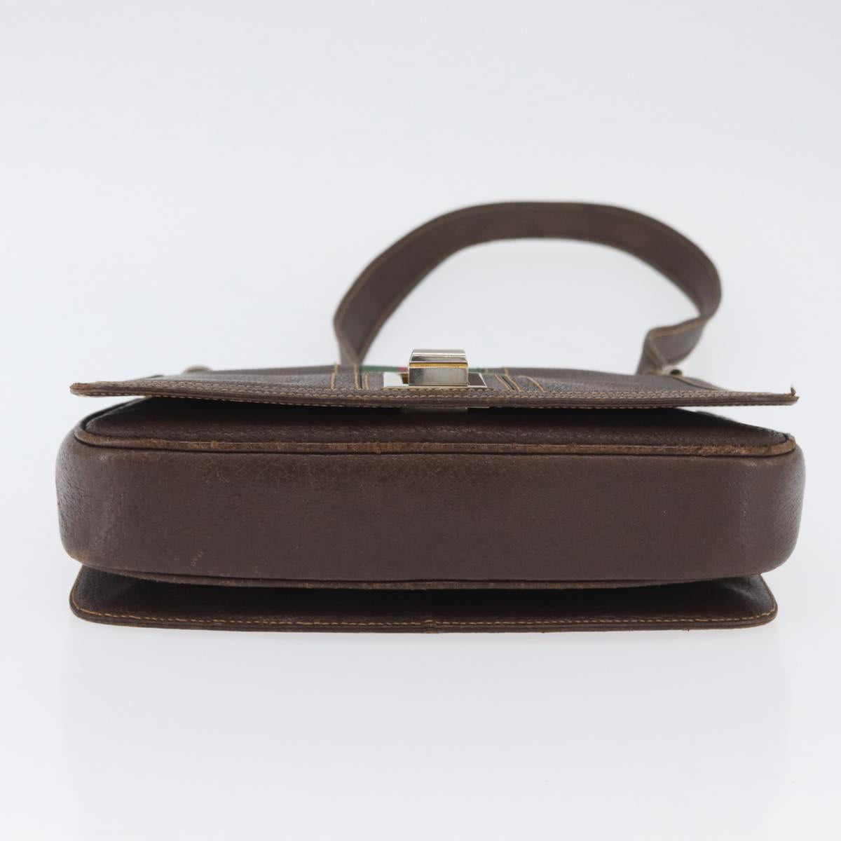 GUCCI Web Sherry Line Shoulder Bag Leather Brown Gold Auth ep13922
