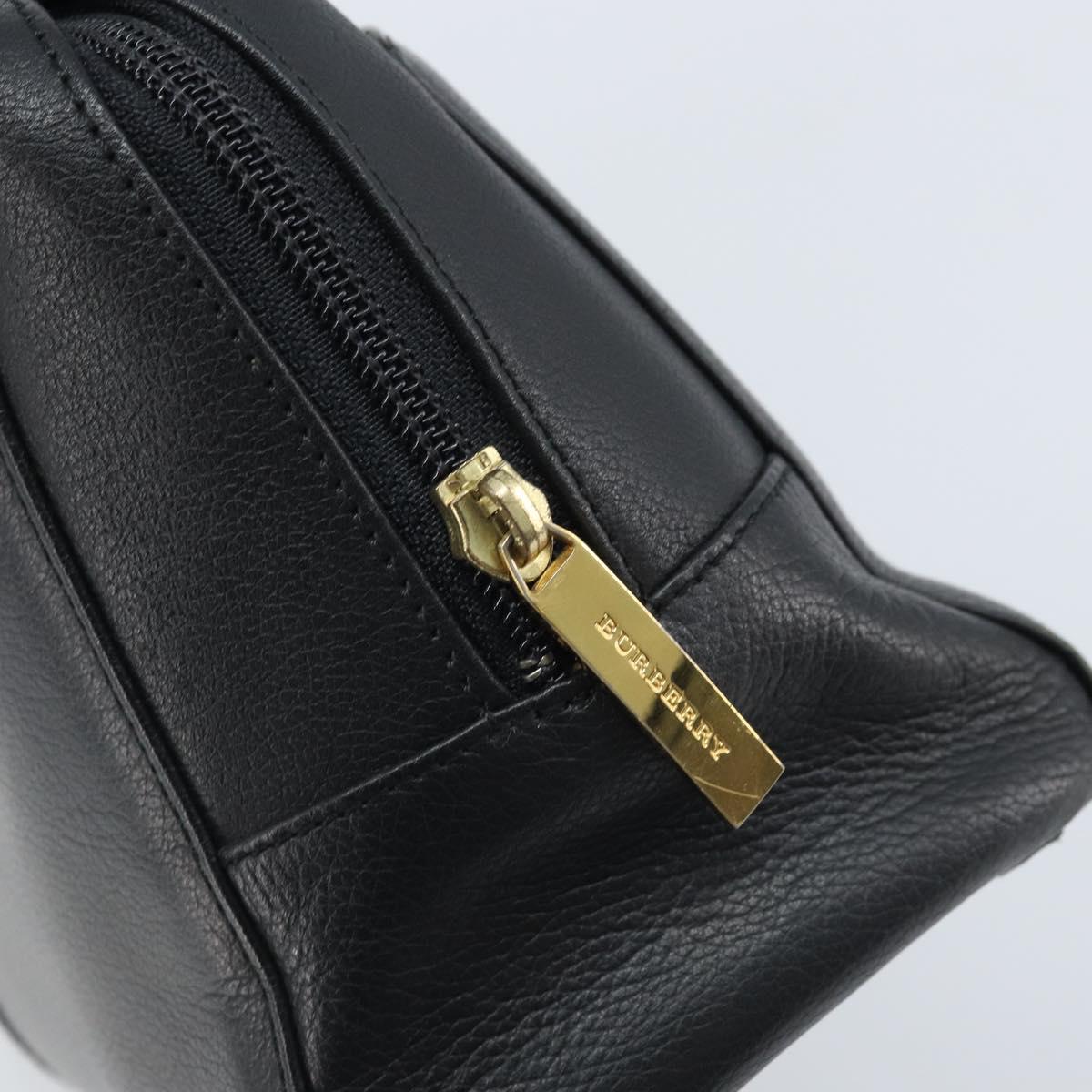BURBERRY Hand Bag Leather Black Gold Auth ep13929