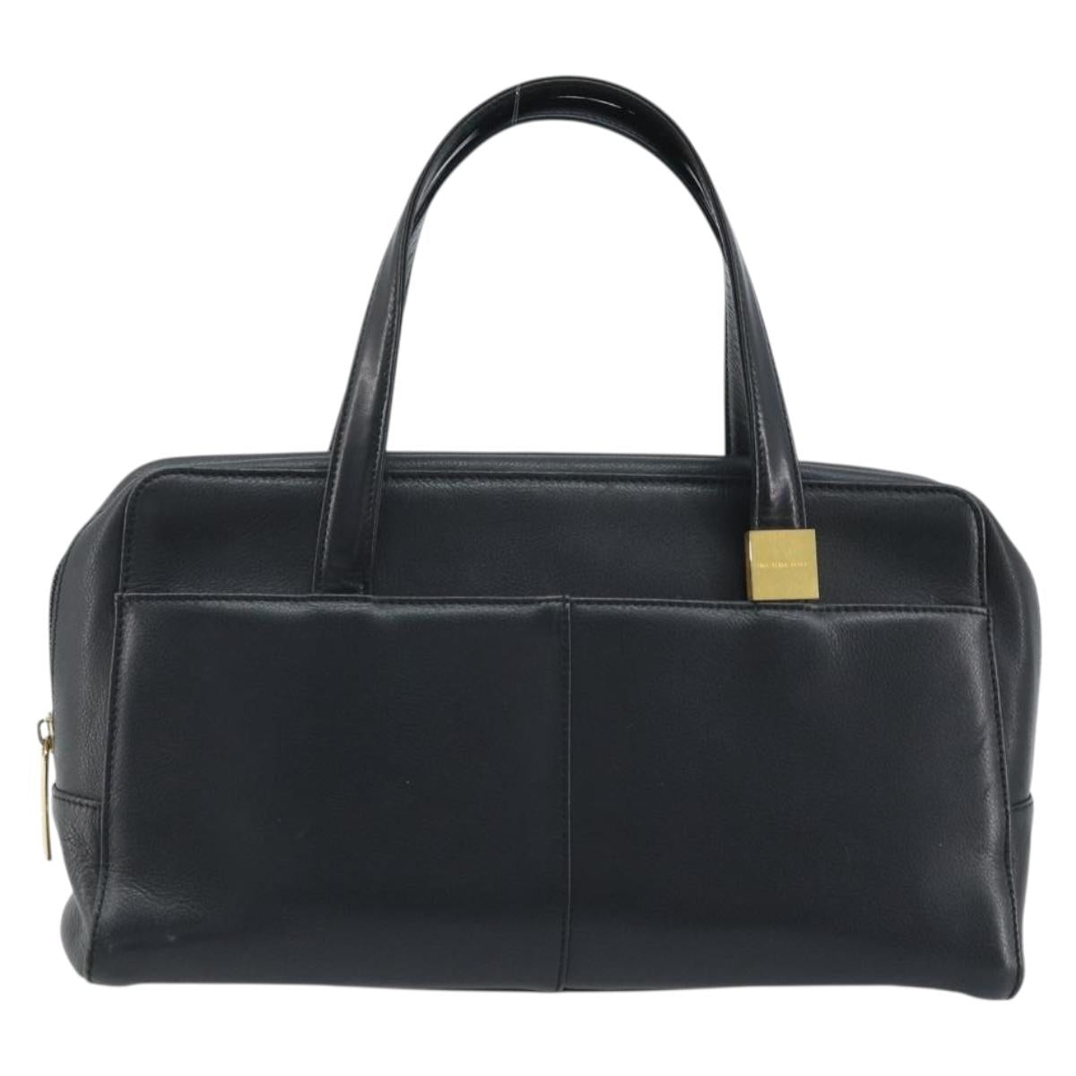BURBERRY Hand Bag Leather Black Gold Auth ep13929