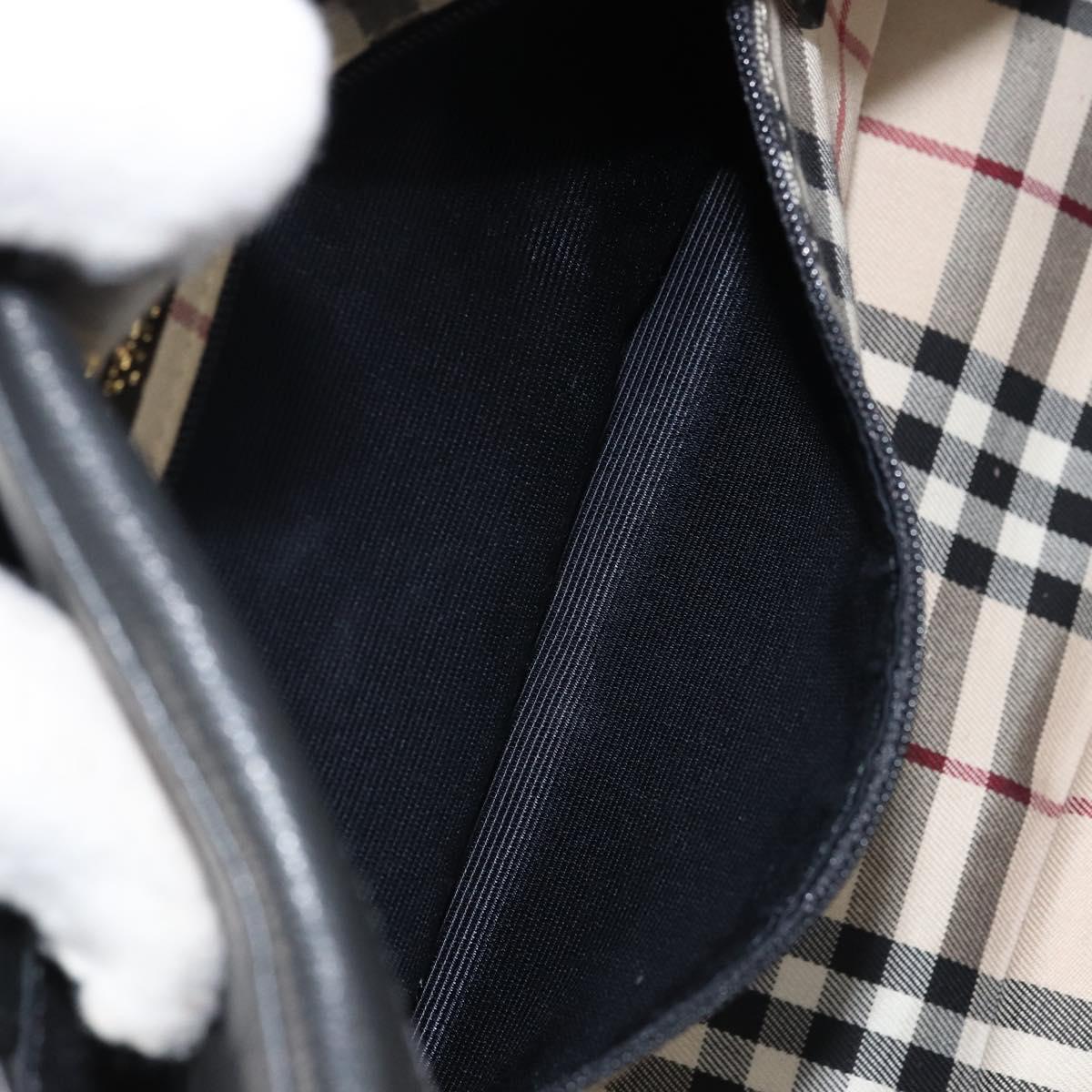 BURBERRY Hand Bag Leather Black Gold Auth ep13929