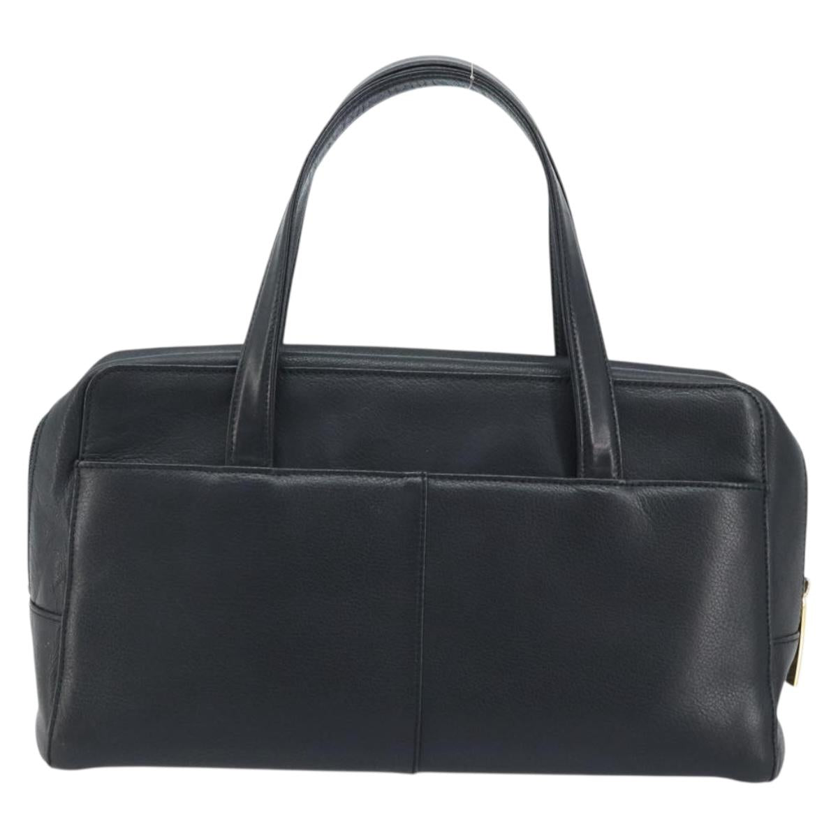 BURBERRY Hand Bag Leather Black Gold Auth ep13929