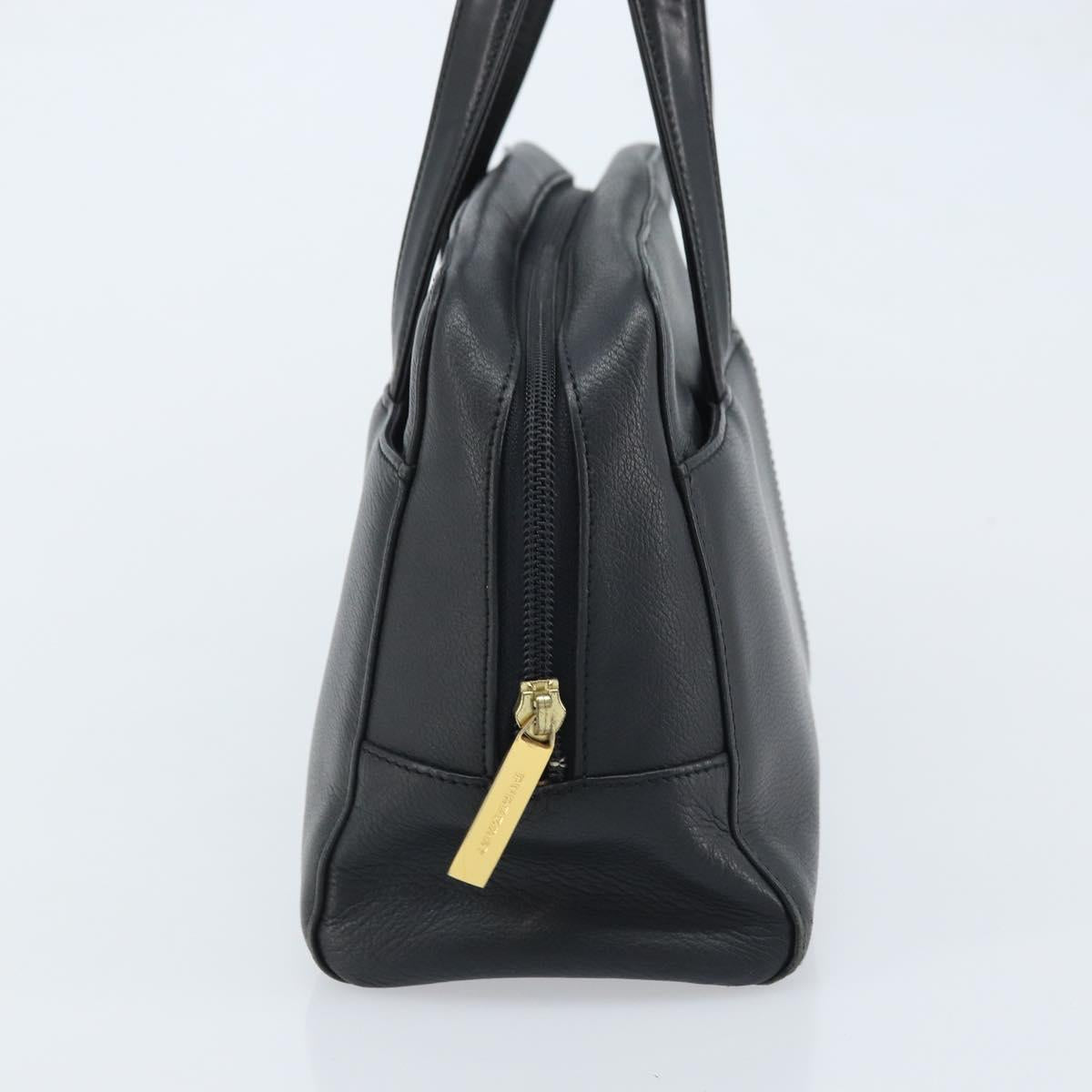 BURBERRY Hand Bag Leather Black Gold Auth ep13929