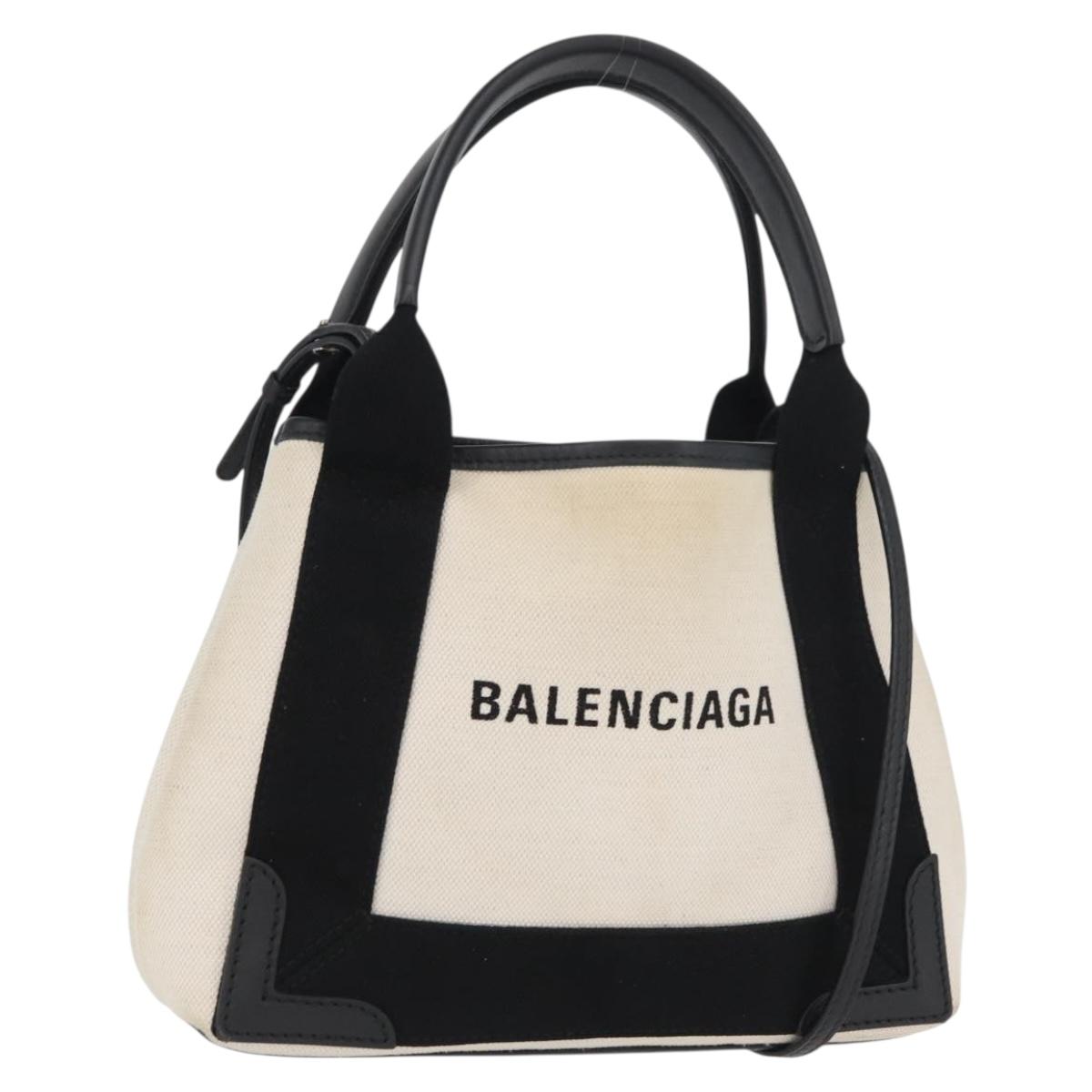 BALENCIAGA Navy Cabas XS Bag Canvas Leather White Navy 390346 Auth ep13935