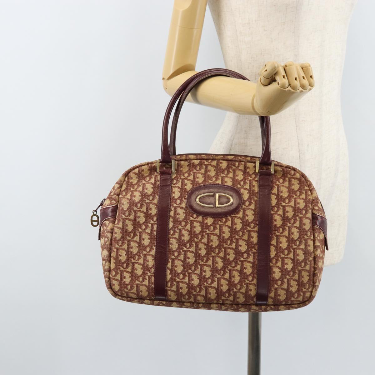 Christian Dior Trotter Canvas Hand Bag Red Gold Auth ep13938