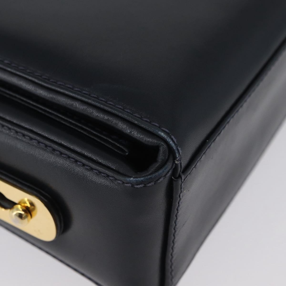 GUCCI Shoulder Bag Leather Navy Gold Auth ep13947V
