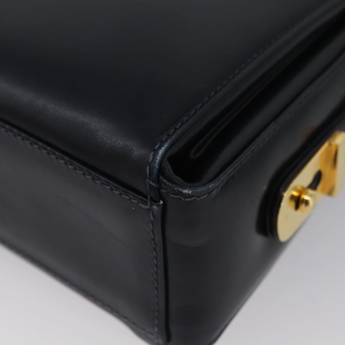 GUCCI Shoulder Bag Leather Navy Gold Auth ep13947V