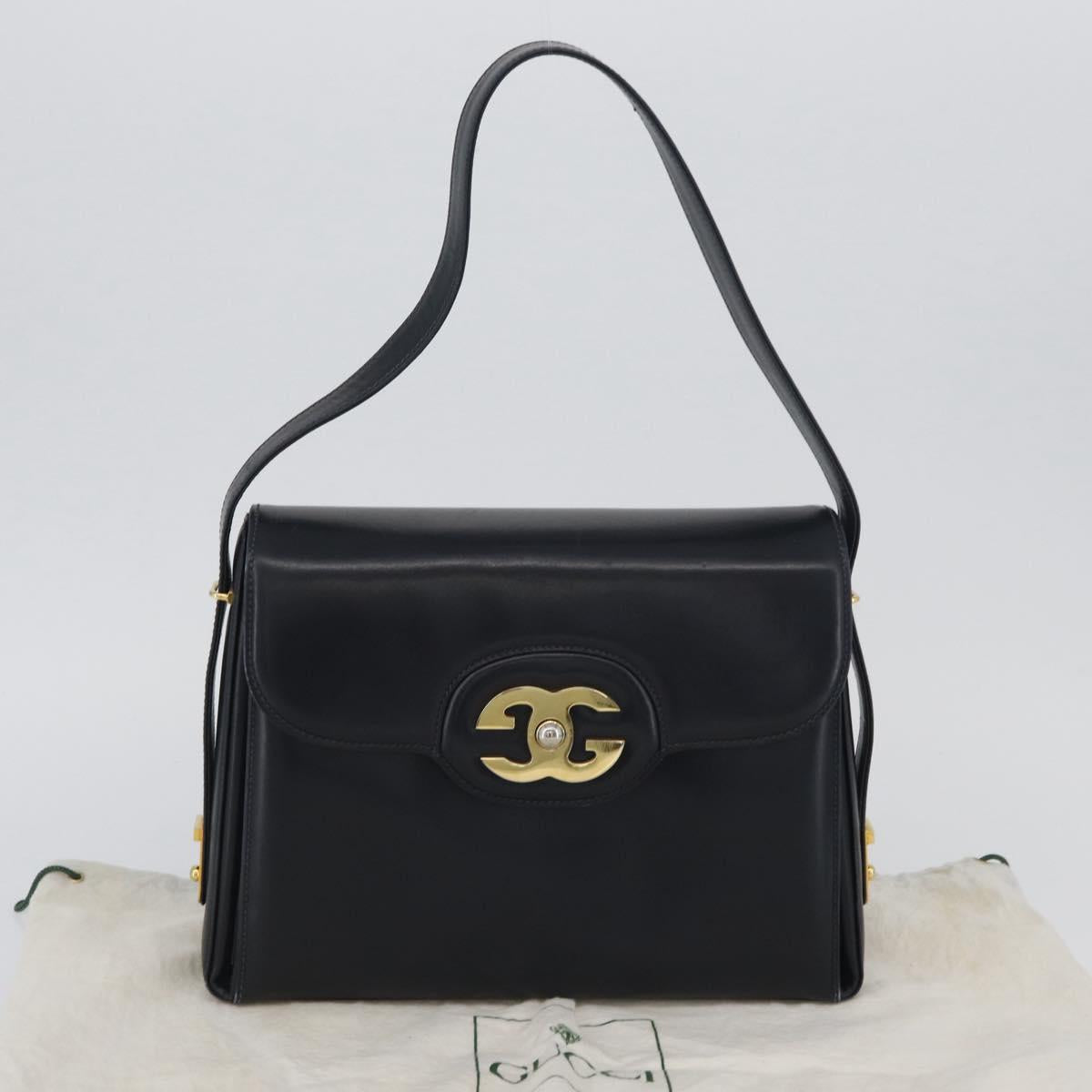 GUCCI Shoulder Bag Leather Navy Gold Auth ep13947V