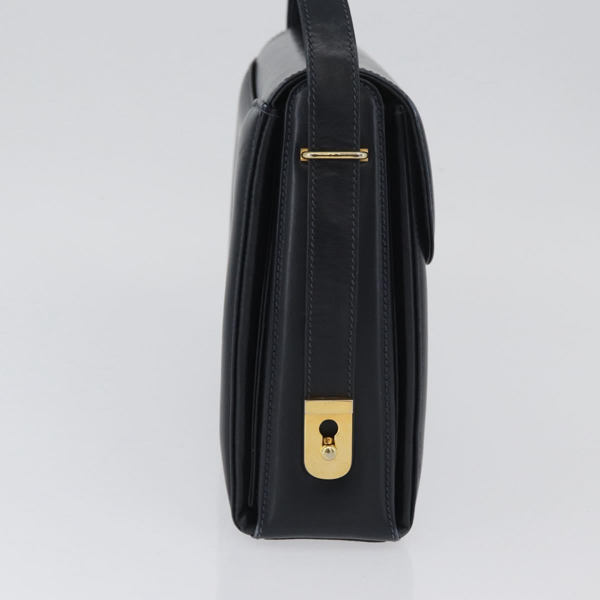 GUCCI Shoulder Bag Leather Navy Gold Auth ep13947V