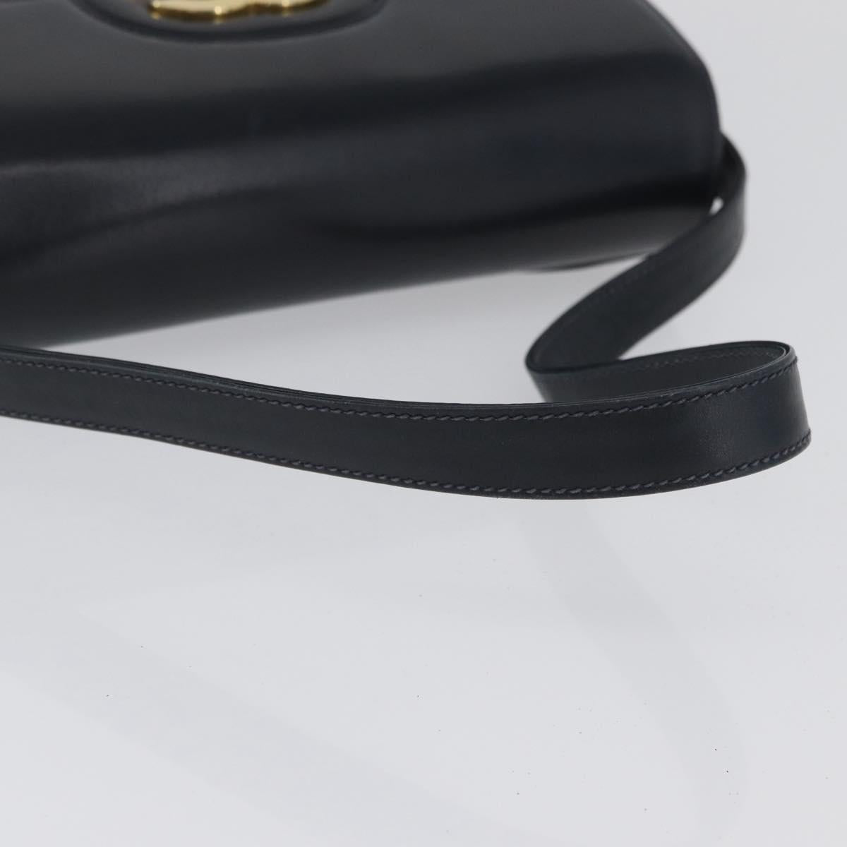 GUCCI Shoulder Bag Leather Navy Gold Auth ep13947V