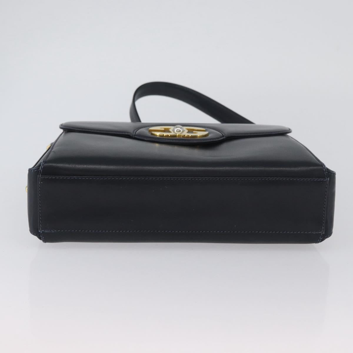 GUCCI Shoulder Bag Leather Navy Gold Auth ep13947V