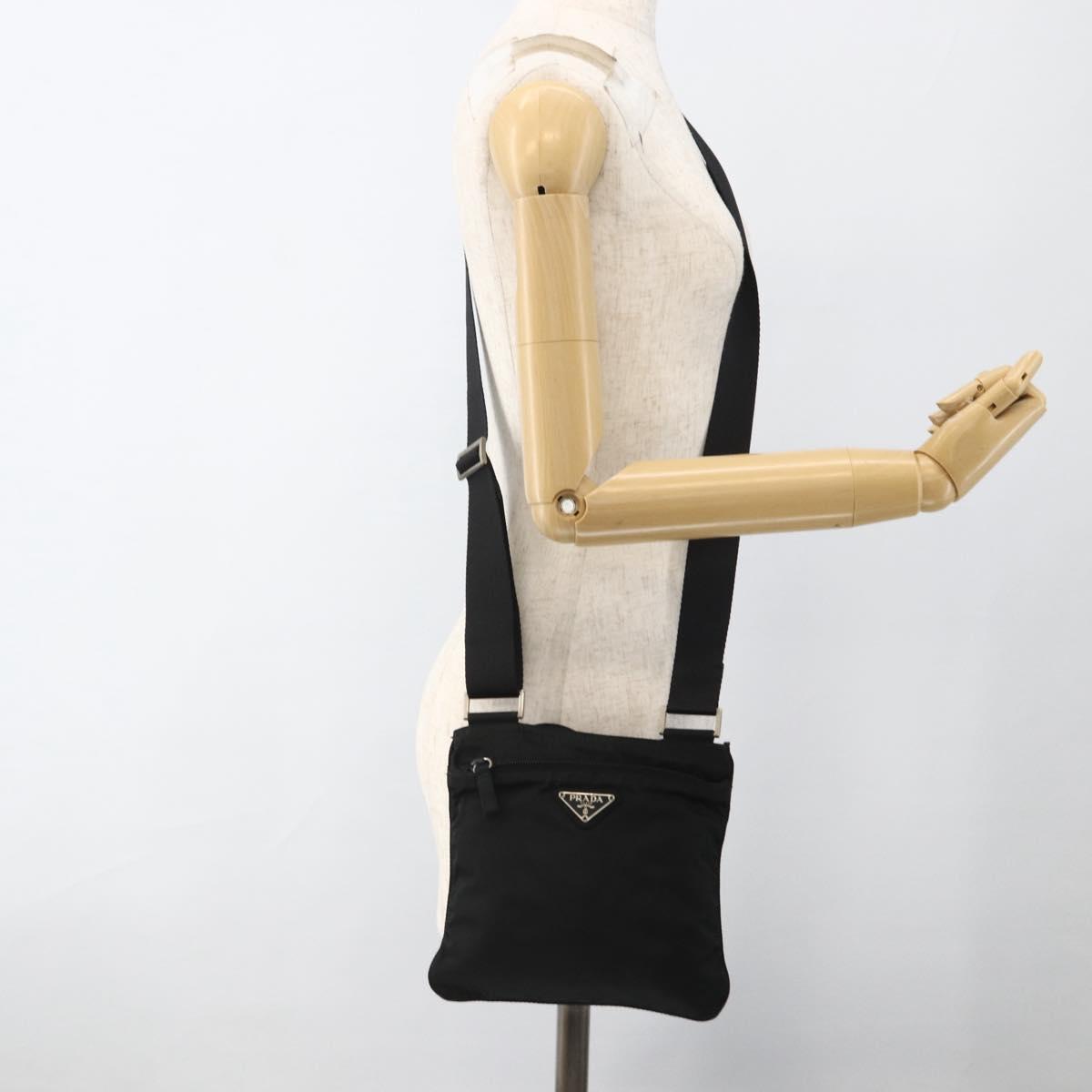 PRADA Shoulder Bag Nylon Black Silver Auth ep13949