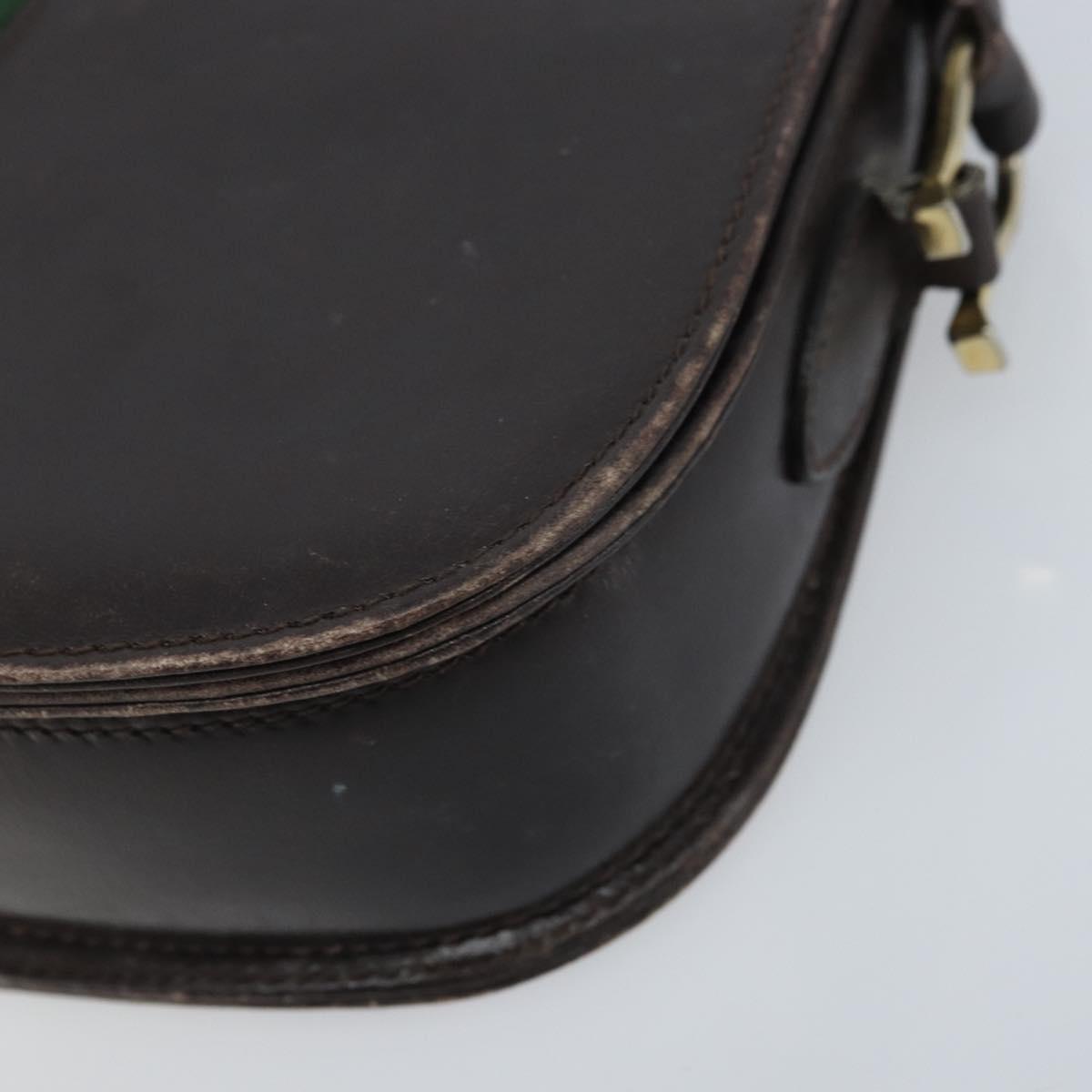 GUCCI Horsebit Web Sherry Line Shoulder Bag Leather Dark Brown Gold Auth ep13957