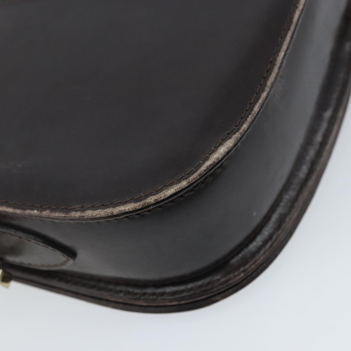 GUCCI Horsebit Web Sherry Line Shoulder Bag Leather Dark Brown Gold Auth ep13957