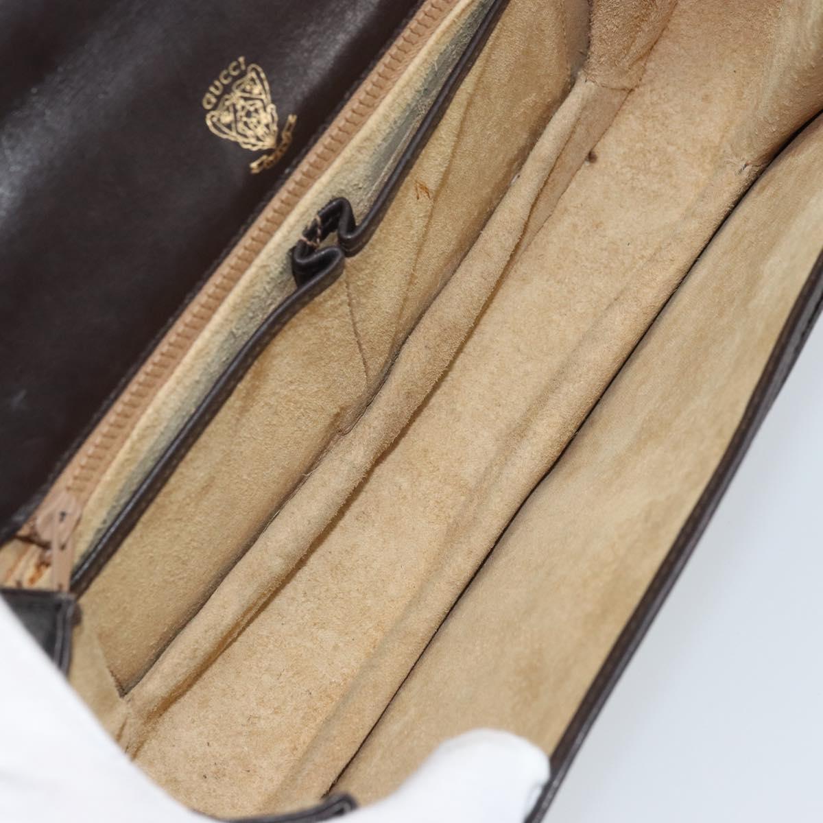 GUCCI Horsebit Web Sherry Line Shoulder Bag Leather Dark Brown Gold Auth ep13957