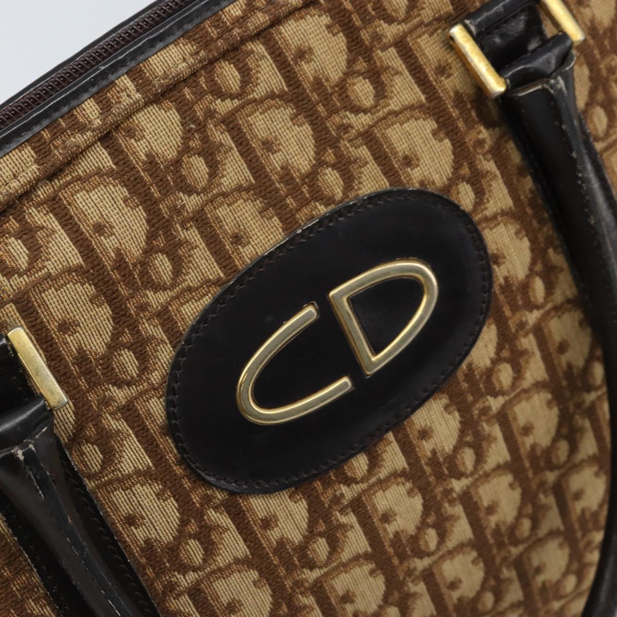 Christian Dior Trotter Canvas Hand Bag Brown Silver Auth ep13969