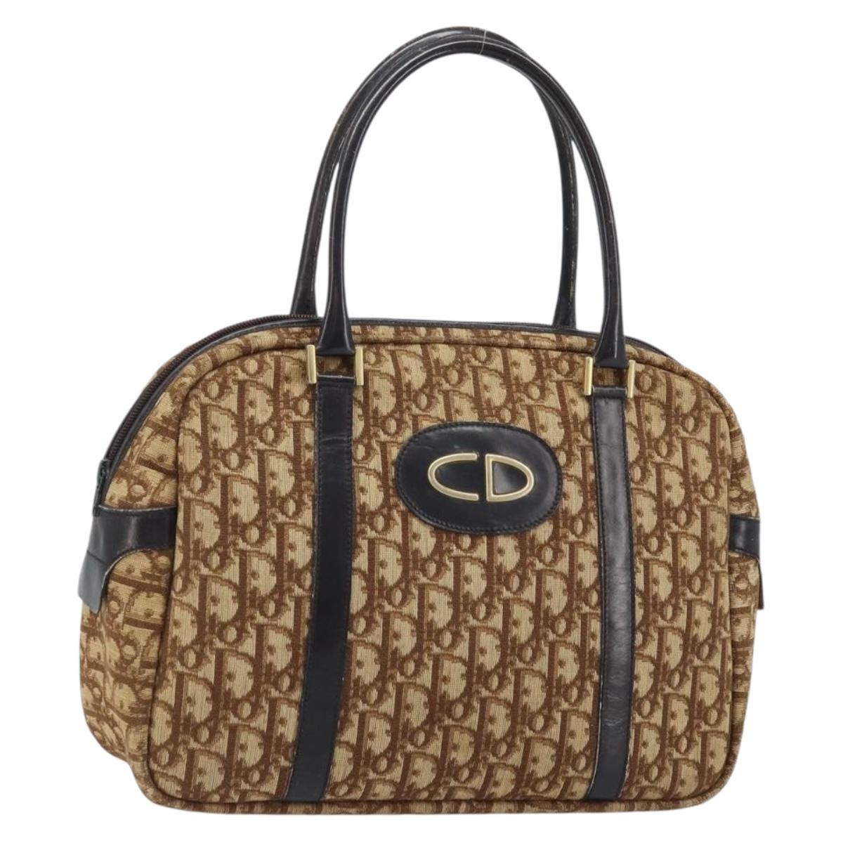 Christian Dior Trotter Canvas Hand Bag Brown Silver Auth ep13969
