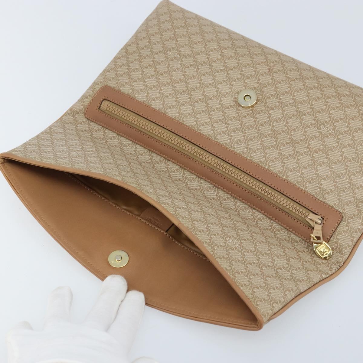 CELINE Macadam Canvas Clutch Bag PVC Beige Gold Auth ep13970