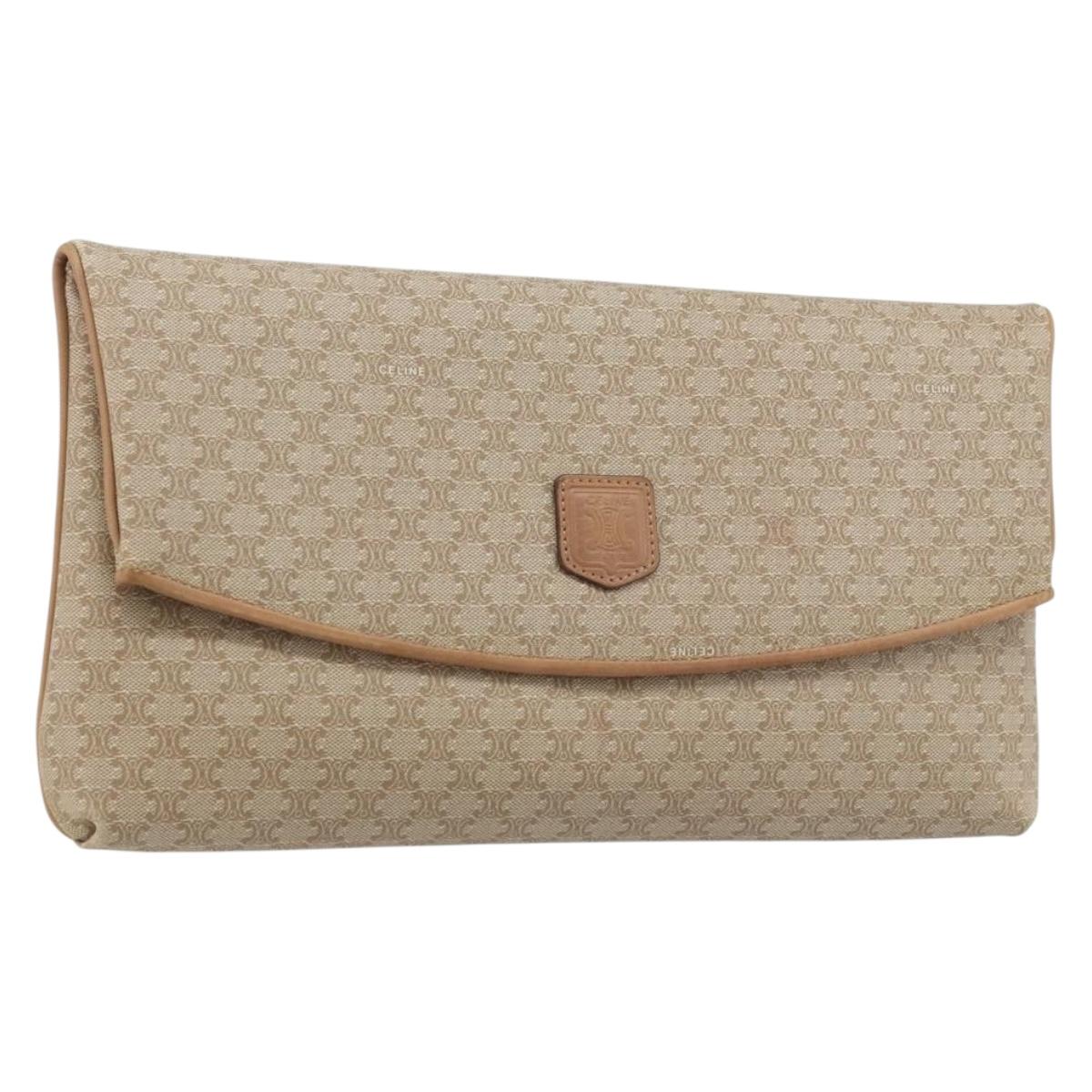 CELINE Macadam Canvas Clutch Bag PVC Beige Gold Auth ep13970