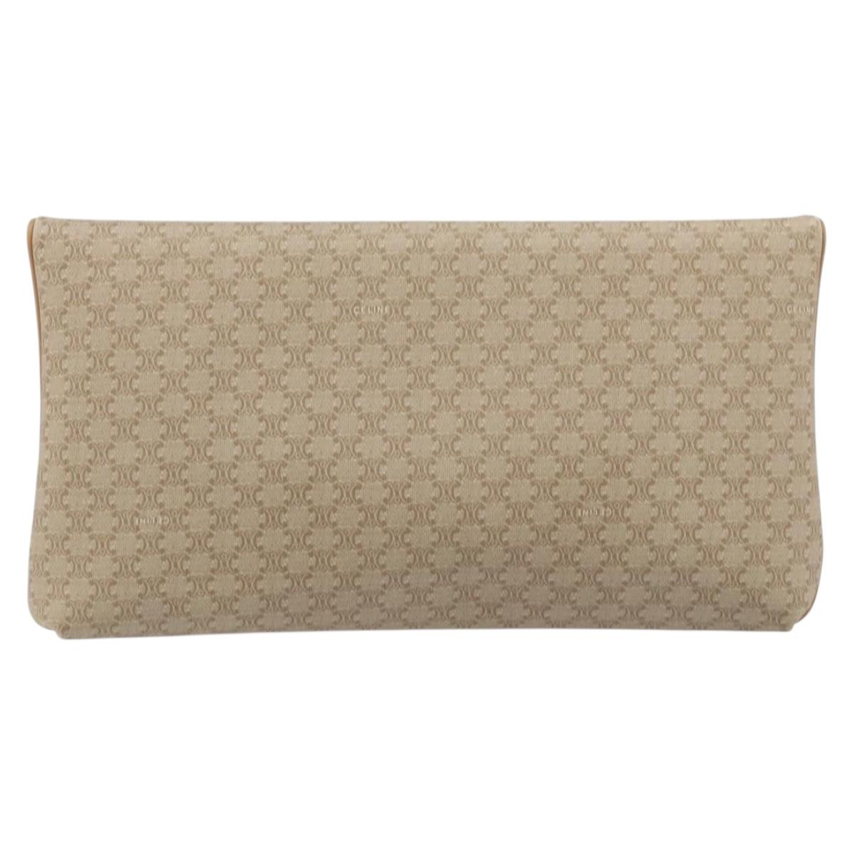 CELINE Macadam Canvas Clutch Bag PVC Beige Gold Auth ep13970