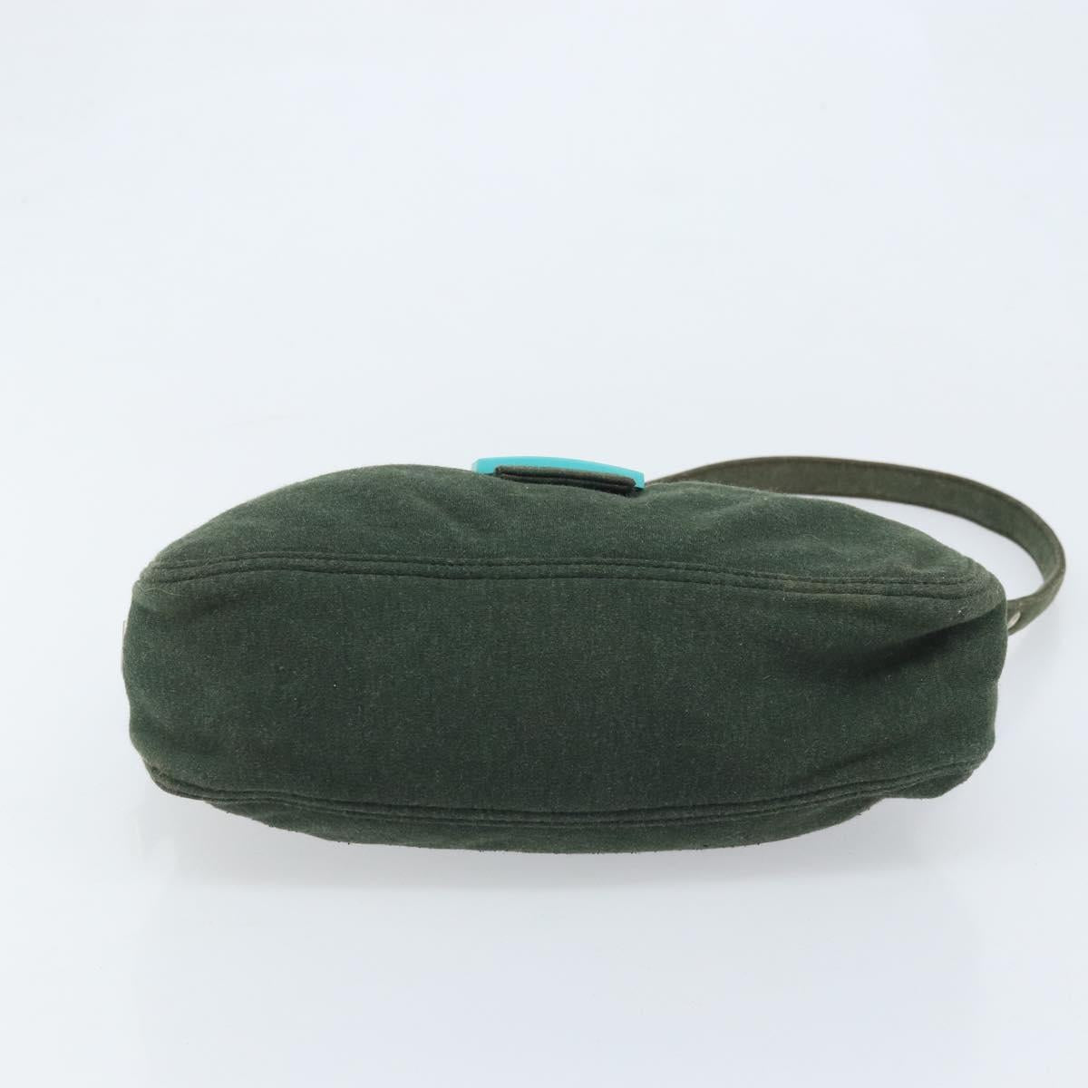 FENDI Mamma Baguette Hand Bag Cotton Green Silver Auth ep13976
