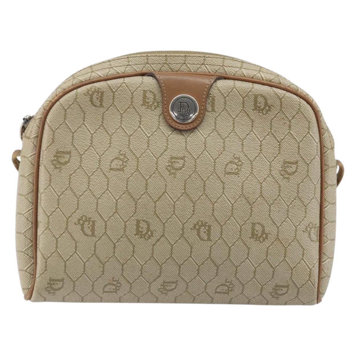 Christian Dior Honeycomb Canvas Shoulder Bag PVC Beige Silver Auth ep13977