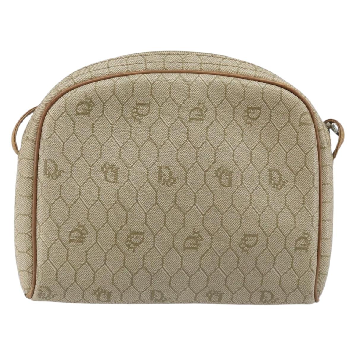 Christian Dior Honeycomb Canvas Shoulder Bag PVC Beige Silver Auth ep13977
