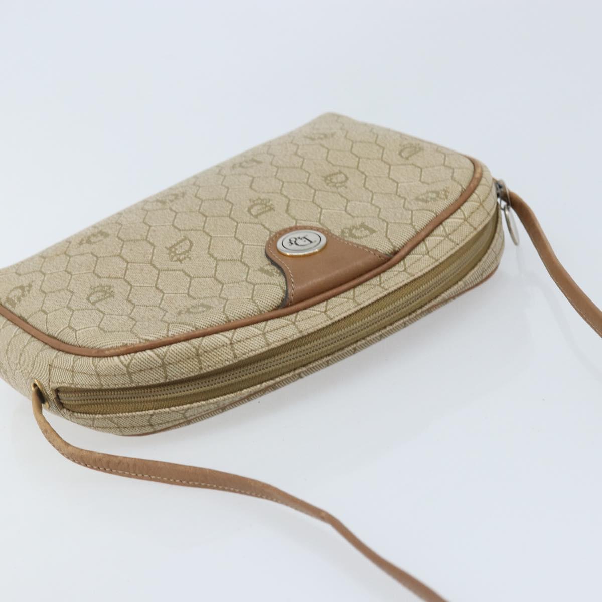 Christian Dior Honeycomb Canvas Shoulder Bag PVC Beige Silver Auth ep13977