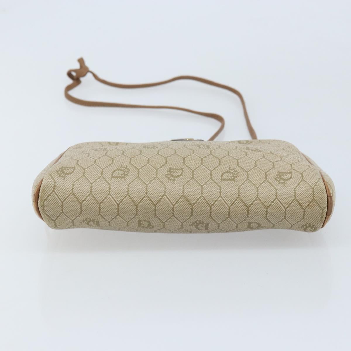 Christian Dior Honeycomb Canvas Shoulder Bag PVC Beige Silver Auth ep13977