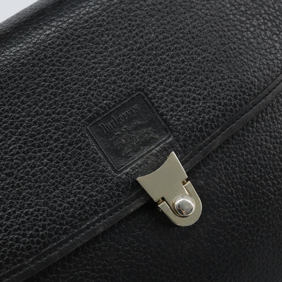 Burberrys Hand Bag Leather Black Silver Auth ep13978