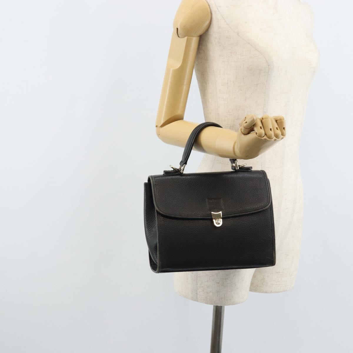 Burberrys Hand Bag Leather Black Silver Auth ep13978