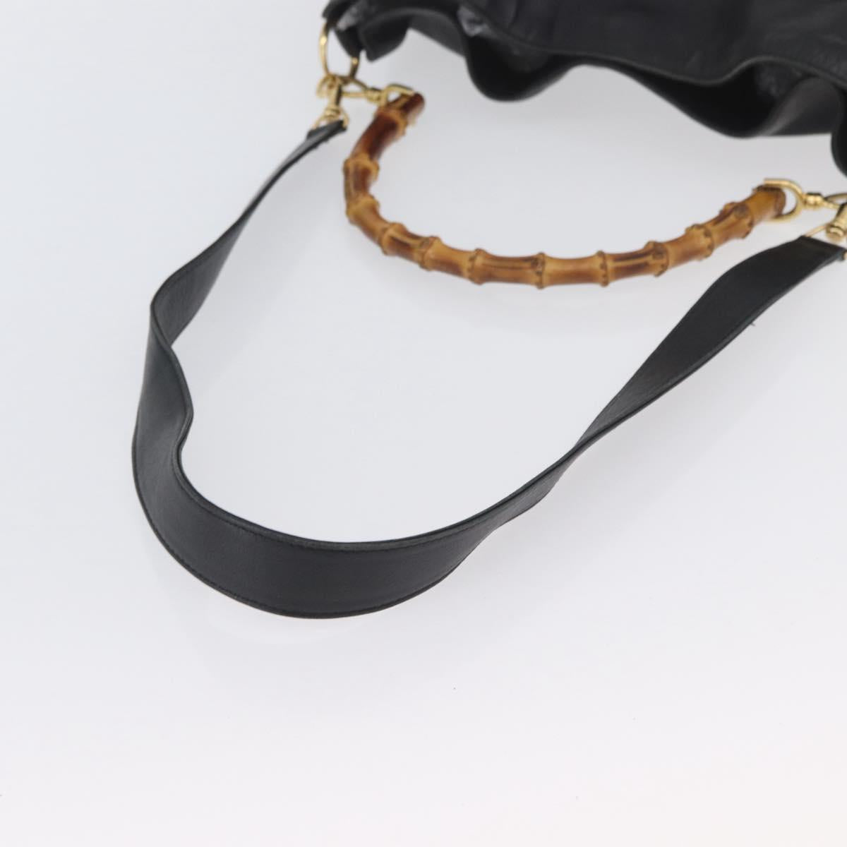GUCCI Bamboo Hand Bag Leather 2way Black Gold 001 3754 1577 Auth ep13982