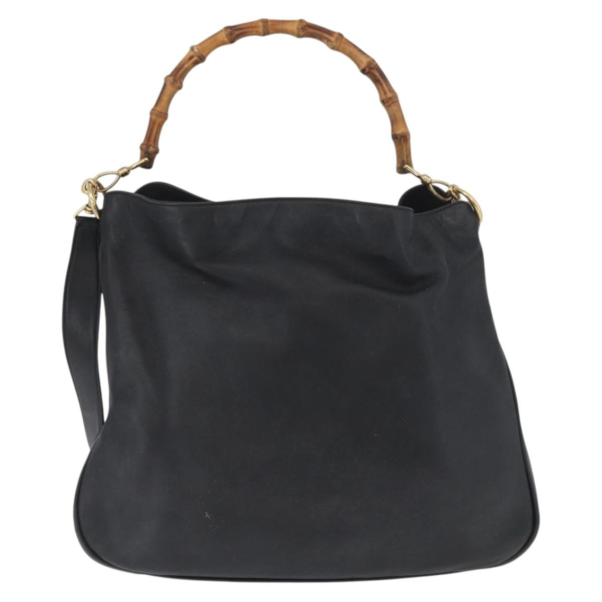 GUCCI Bamboo Shoulder Bag Leather 2way Black Gold 001 1577 Auth ep13983