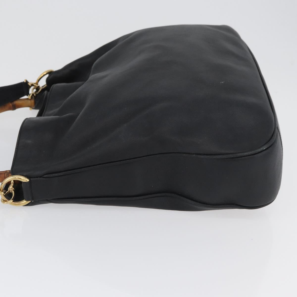 GUCCI Bamboo Shoulder Bag Leather 2way Black Gold 001 1577 Auth ep13983