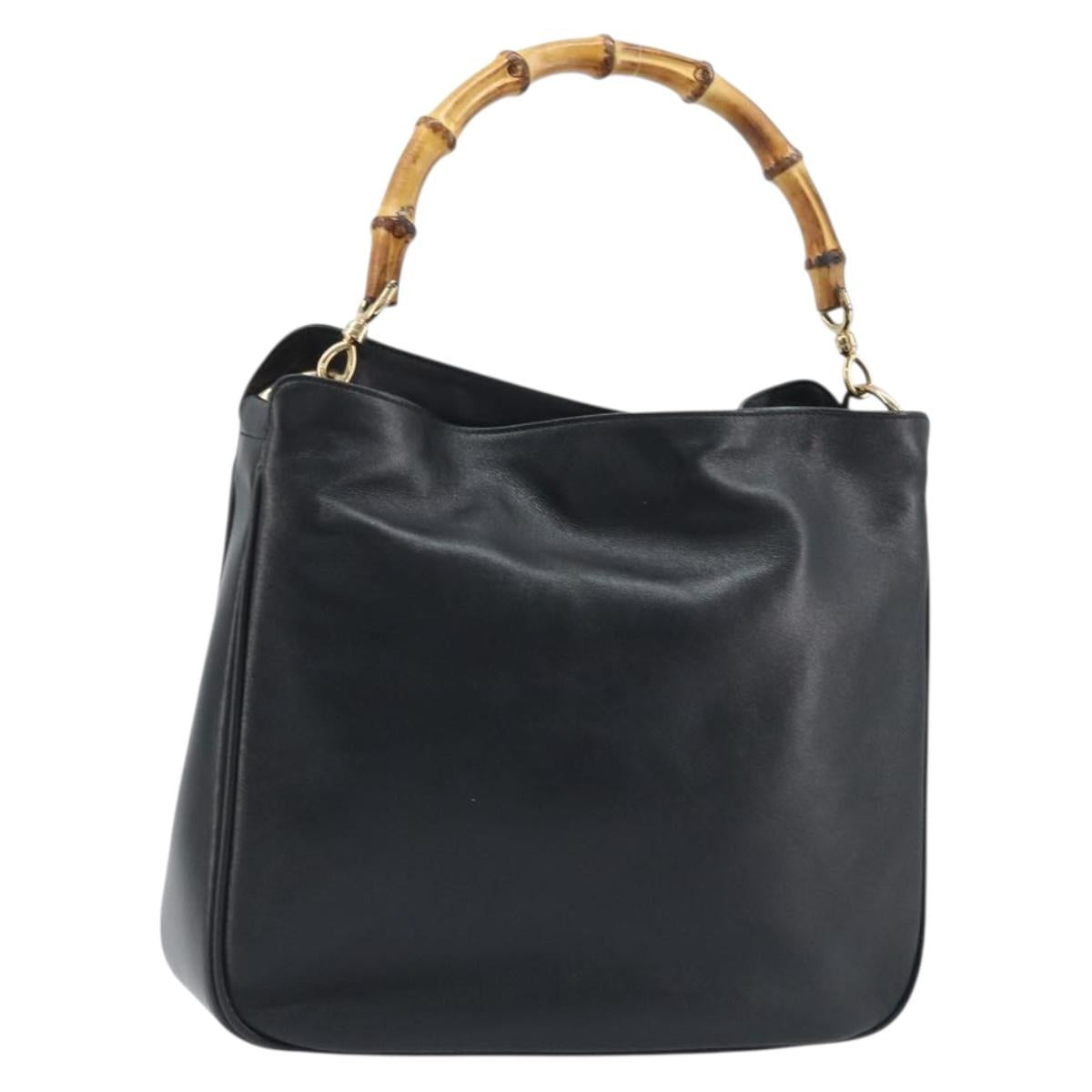 GUCCI Bamboo Hand Bag Leather Black Gold 001 1998 1638 Auth ep13986