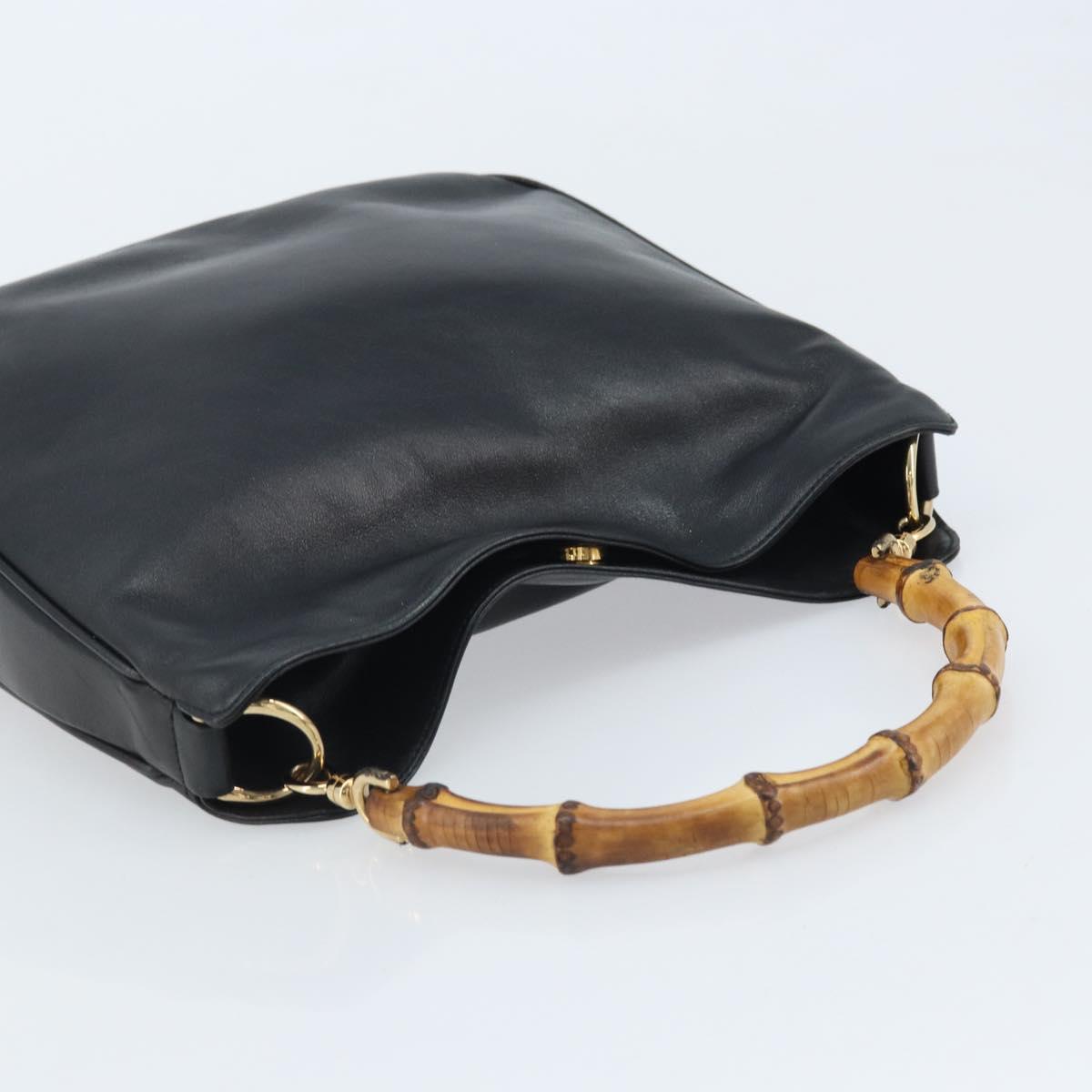 GUCCI Bamboo Hand Bag Leather Black Gold 001 1998 1638 Auth ep13986