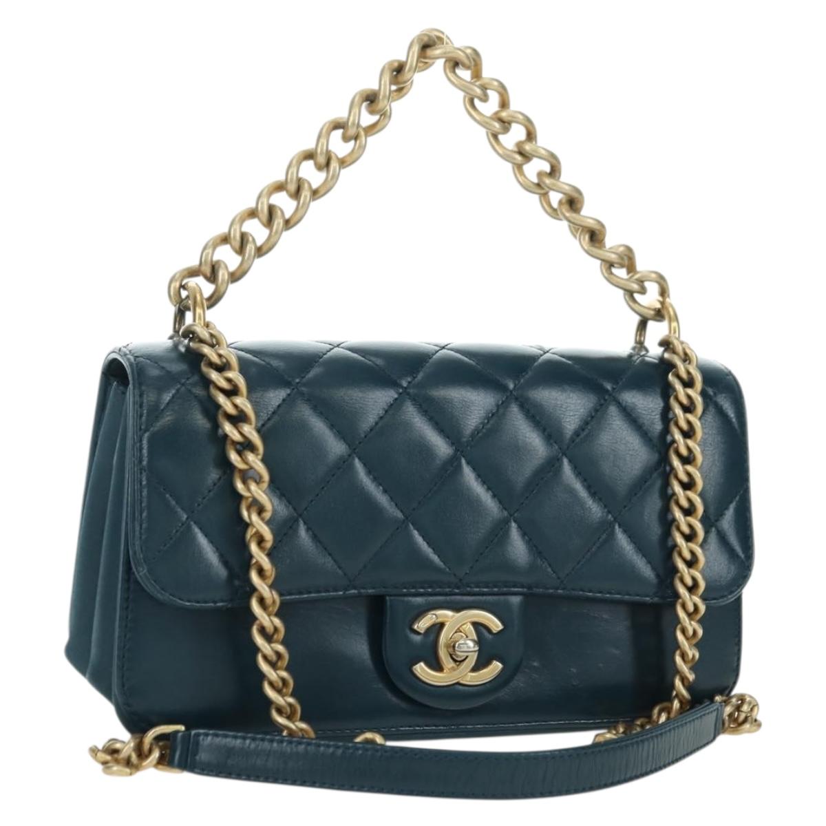 CHANEL Matelasse 23 Chain Bag Lamb Skin 2way Navy Gold CC Auth ep14001SAM