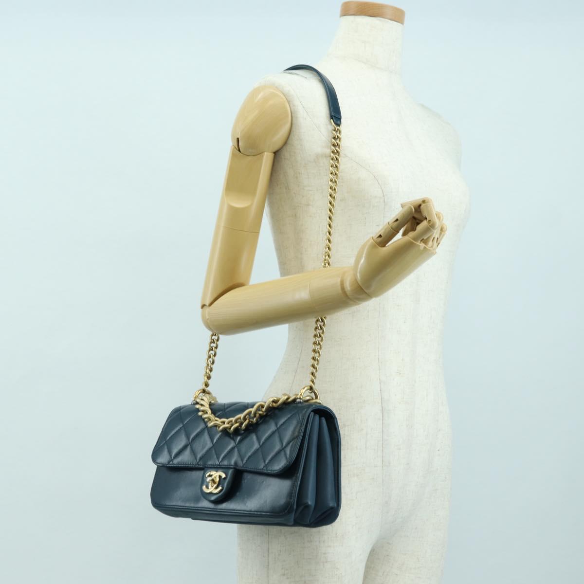 CHANEL Matelasse 23 Chain Bag Lamb Skin 2way Navy Gold CC Auth ep14001SAM