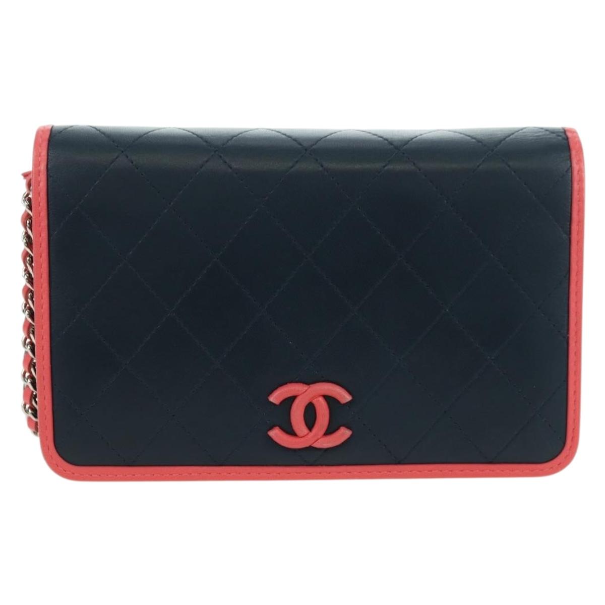 CHANEL Matelasse Chain Shoulder Bag Lamb Skin Navy Gold CC Auth ep14004SAM