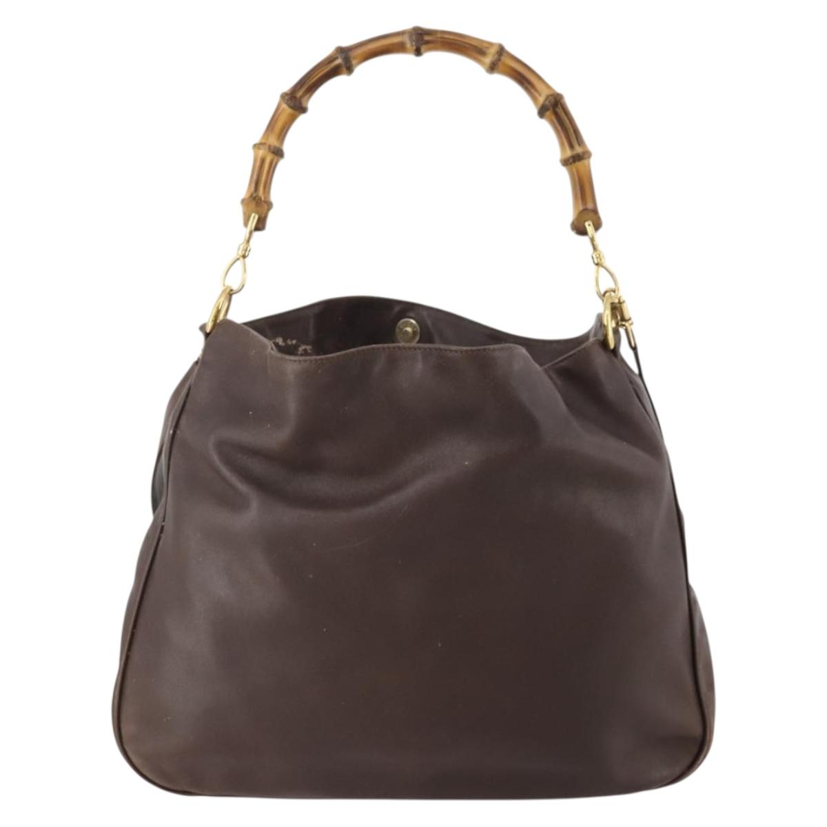 GUCCI Bamboo Shoulder Bag Leather 2way Brown Gold 001 2404 1577 Auth ep14006