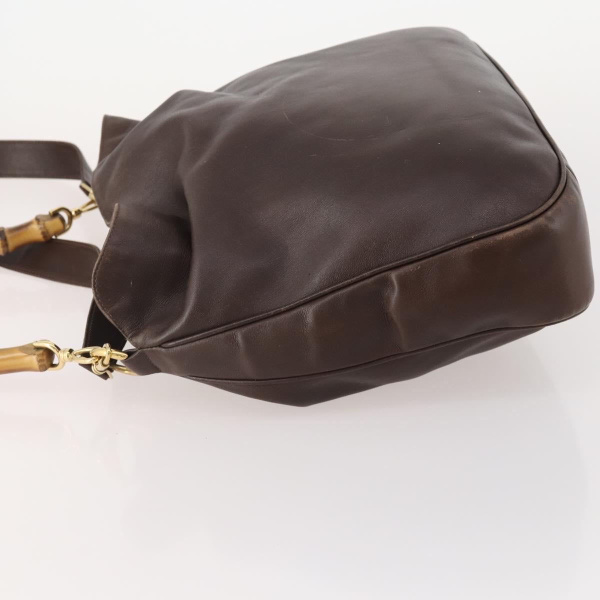 GUCCI Bamboo Shoulder Bag Leather 2way Brown Gold 001 2404 1577 Auth ep14006