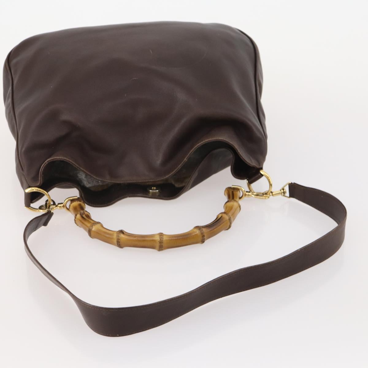 GUCCI Bamboo Shoulder Bag Leather 2way Brown Gold 001 2404 1577 Auth ep14006