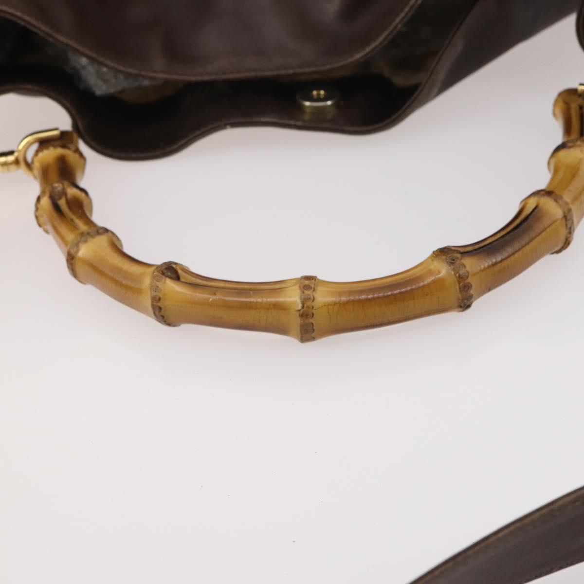 GUCCI Bamboo Shoulder Bag Leather 2way Brown Gold 001 2404 1577 Auth ep14006