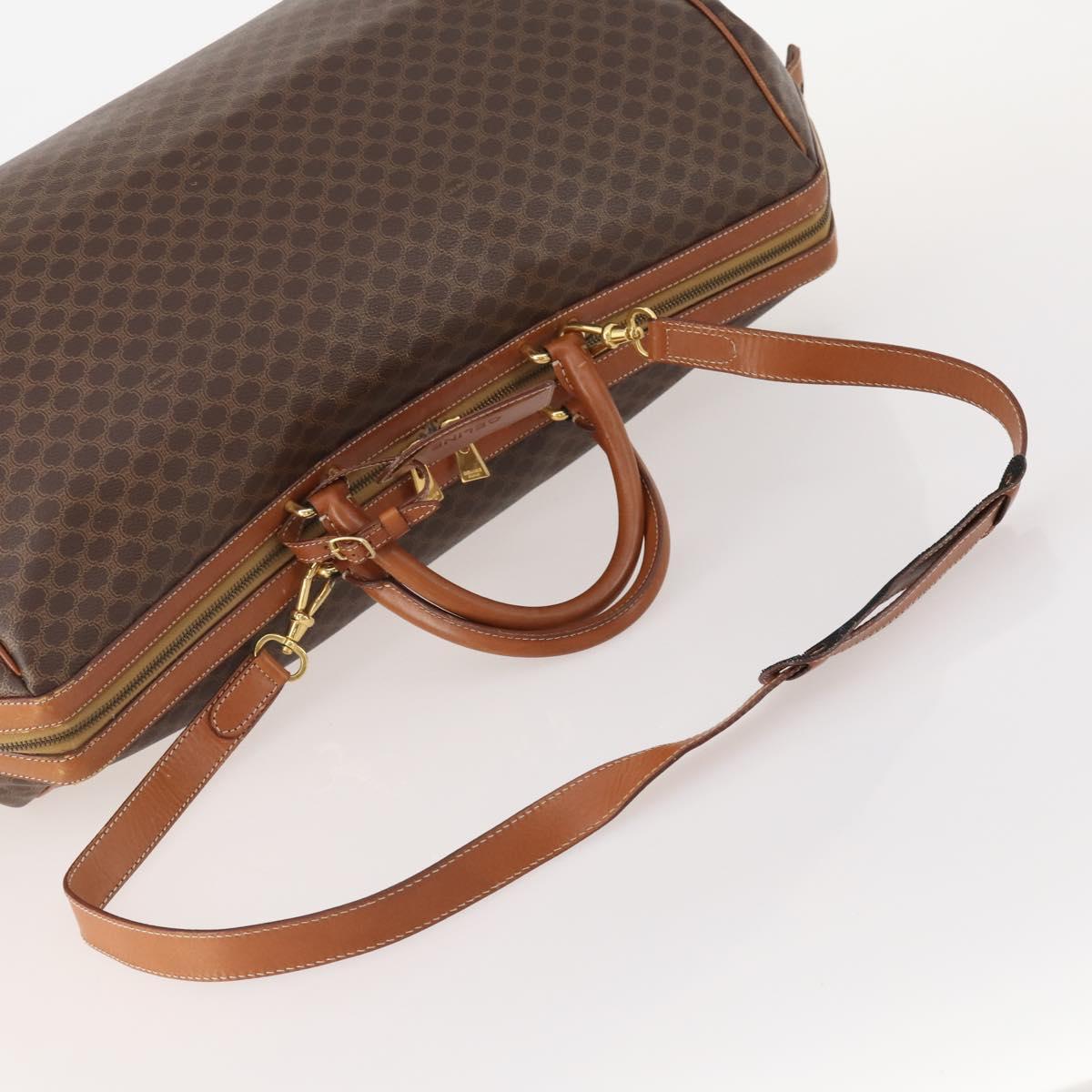 CELINE Macadam Canvas Boston Bag PVC Leather 2way Brown Gold Auth ep14007