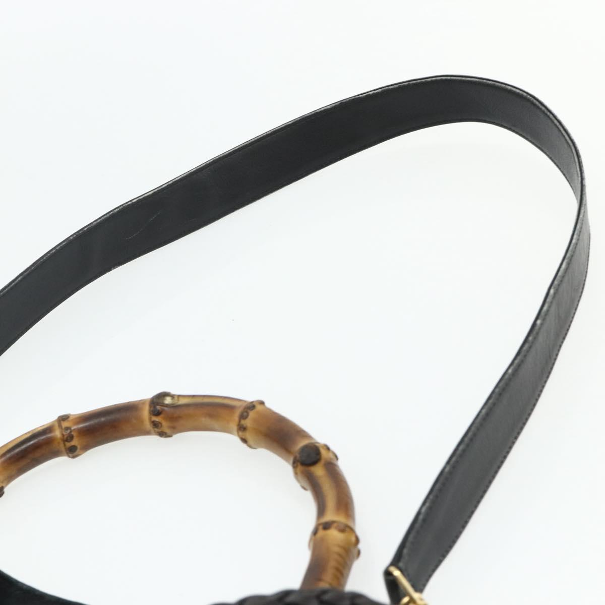 GUCCI Bamboo Hand Bag Leather 2way Black Gold 001 2404 1577 Auth ep14012