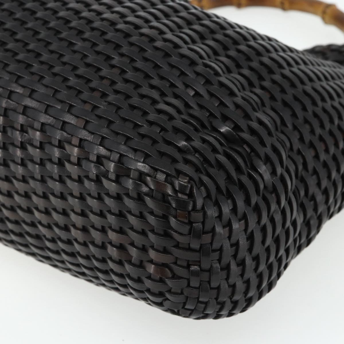 GUCCI Bamboo Hand Bag Leather 2way Black Gold 001 2404 1577 Auth ep14012