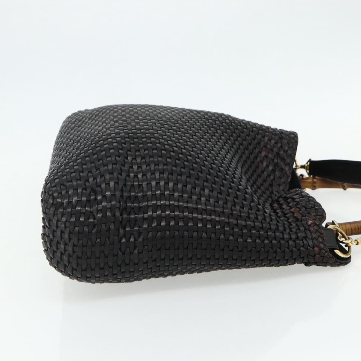 GUCCI Bamboo Hand Bag Leather 2way Black Gold 001 2404 1577 Auth ep14012